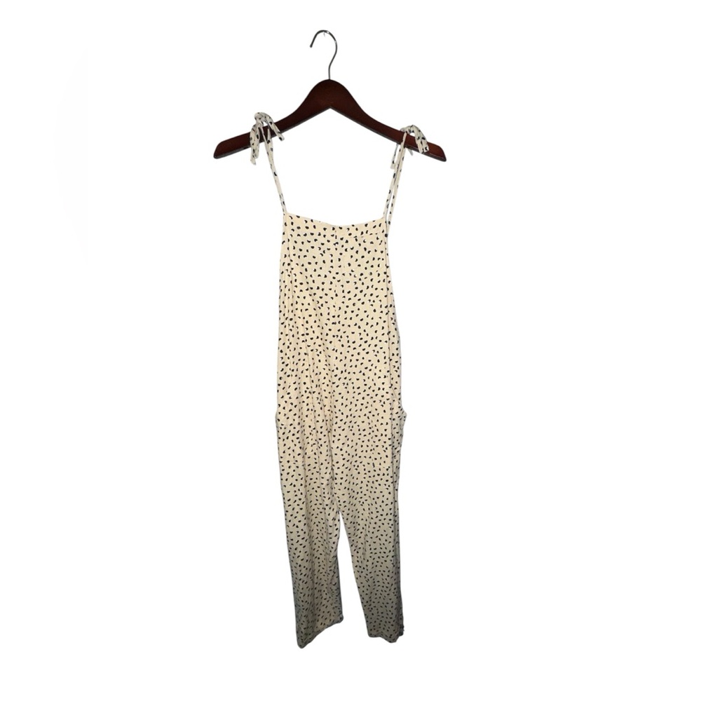 Stillwater Cream Print Tie Strap Jumpsuit Size L Linen Rayon NWOT